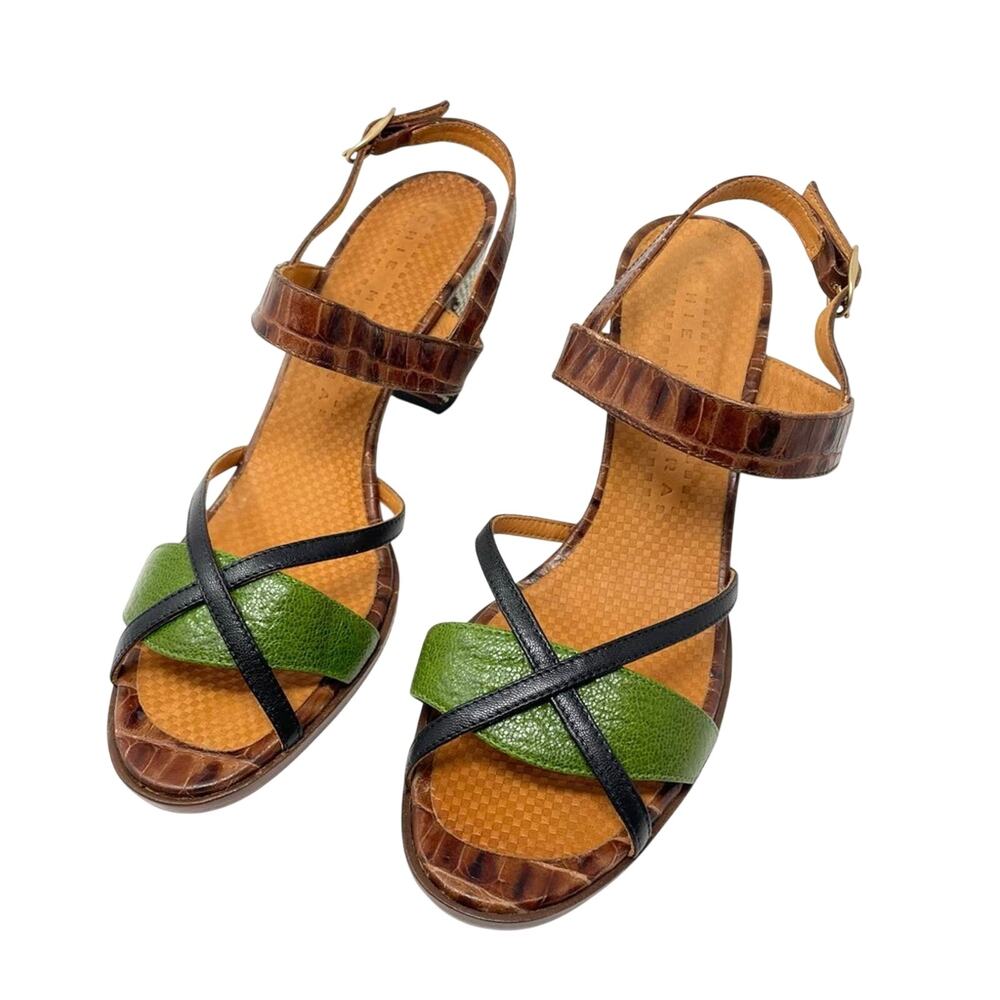 Chie Mihara | Heel Sandals Leather Strappy Brown Green B&W Checkered Heel 41 /11